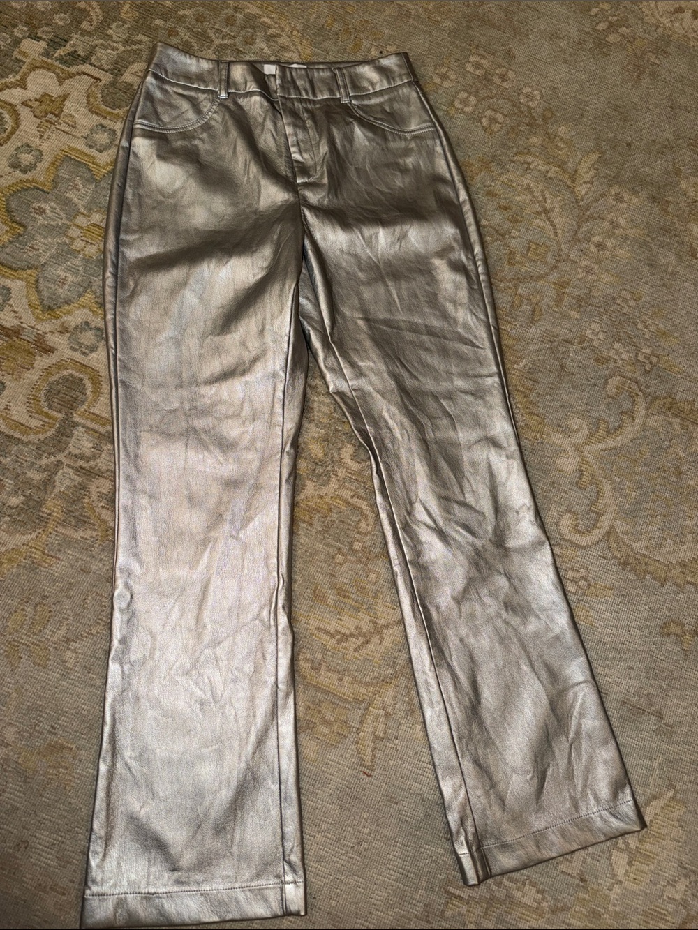 Greylin Metallic Silver Faux-Leather Pants